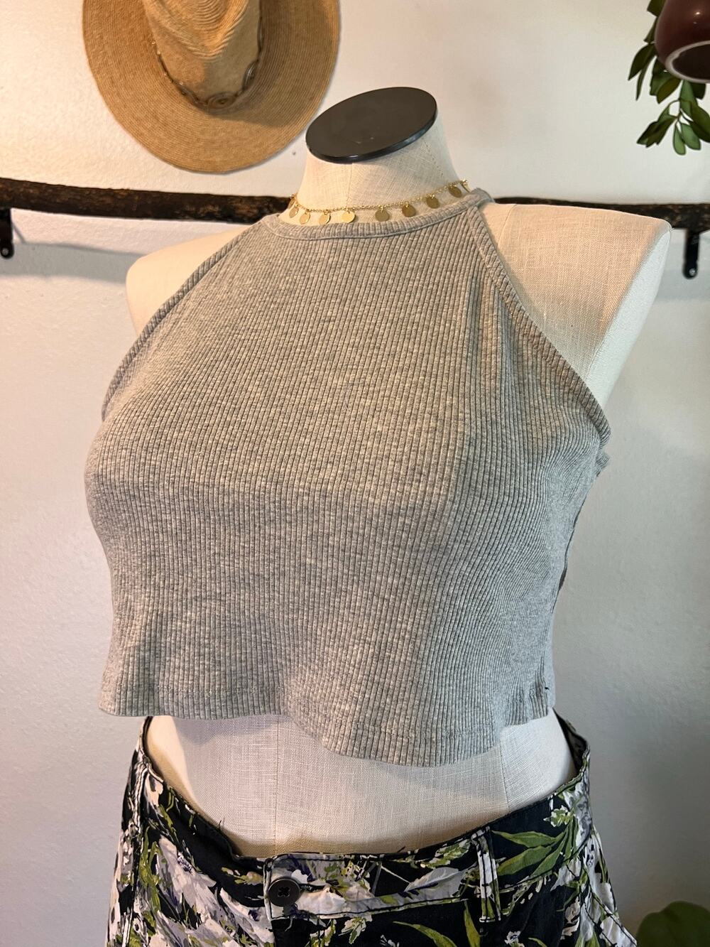 BP Light Gray Ribbed High Neck Cropped Tank Top Size 2X